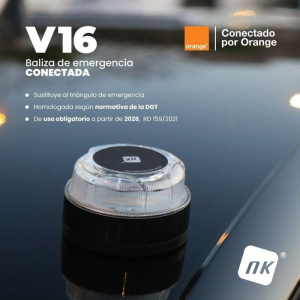 Luz baliza de emergencia para coche NK Connected EL2024-C1 V16/ Homologada/ Base Imantada/ Geolocalizable/ Funciona a Pilas