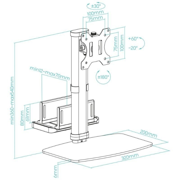 Soporte de Sobremesa para Monitor TooQ DB1128TN-B/ Ajustable/ Giratorio/ Inclinable/ hasta 6kg