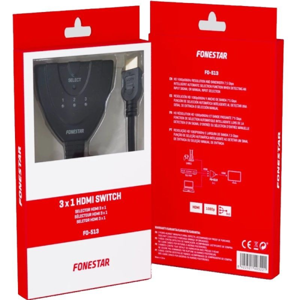 Splitter HDMI 3 en 1 Fonestar FO-513/ 3xHDMI