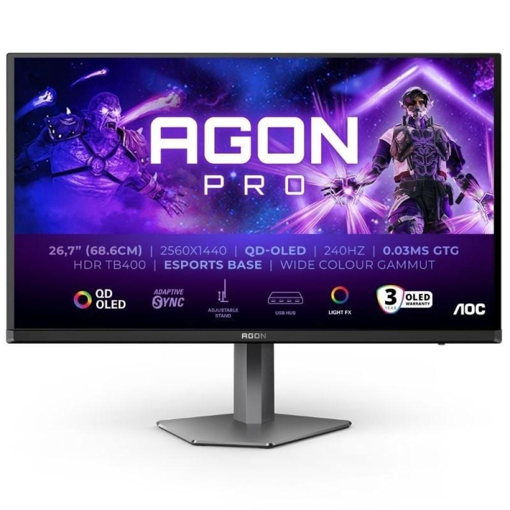 Monitor Gaming Ultraparonámico AOC AG276QZD2 26.5'/ WQHD/ Multimedia/ 0.03ms/ 240Hz/ OLED/ Regulable en altura/ Negro