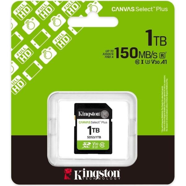 Tarjeta de Memoria Kingston CANVAS Select Plus 1TB SD XC/ Clase 10/ 150MBs