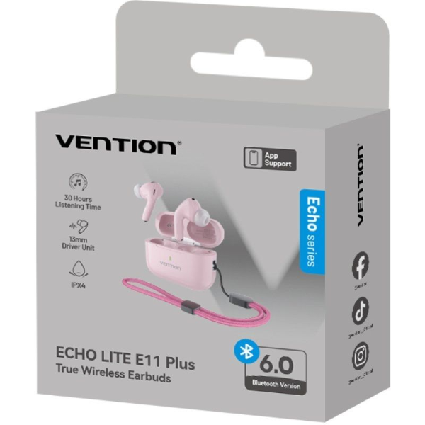 Auriculares Bluetooth Vention Echo Lite E11 Plus con estuche de carga/ Autonomía 30h/ Rosas