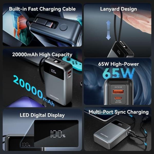 Powerbank 20000mAh Vention FHYB0/ 65W/ Gris