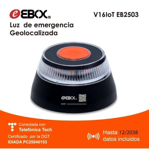 Luz baliza de emergencia para coche Ebox V16 IoT EB2503/ Homologada/ Base Imantada/ Geolocalizable/ Funciona a Pilas/ Incluye Fu