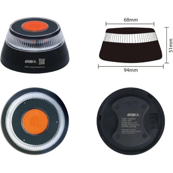Luz baliza de emergencia para coche Ebox V16 IoT EB2503/ Homologada/ Base Imantada/ Geolocalizable/ Funciona a Pilas/ Incluye Fu