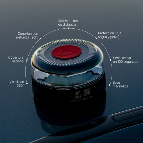 Luz baliza de emergencia para coche Thulos TH-V16-2/ Homologada/ Base Imantada/ Geolocalizable/ Funciona a Pilas/ Incluye Funda