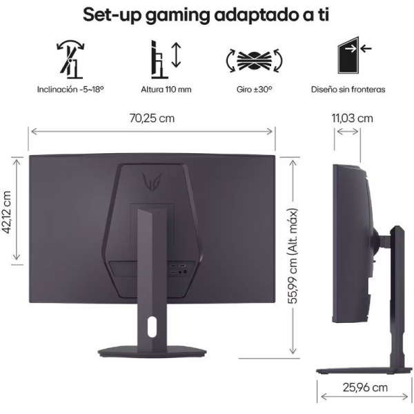 Monitor Gaming Curvo LG UltraGear 32G600A-B 31.5'/ QHD/ 1ms/ 180Hz/ VA/ Regulable en altura/ Negro