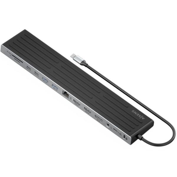 Hub USB Tipo-C Aisens ASUC-13P042-GR/ 2xUSB Tipo-C/ 1xUSB Tipo-C PD/ 2xUSB/ 2xHDMI/ 1xDisplayPort/ 1xLector de Tarjetas/ 1xJack 