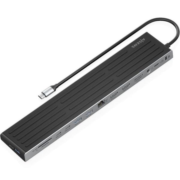 Hub USB Tipo-C Aisens ASUC-13P042-GR/ 2xUSB Tipo-C/ 1xUSB Tipo-C PD/ 2xUSB/ 2xHDMI/ 1xDisplayPort/ 1xLector de Tarjetas/ 1xJack 