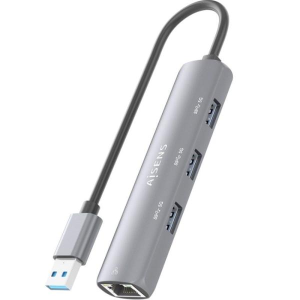 Hub USB Aisens ASUC-4P034-GR/ 3xUSB/ 1xRJ45/ Gris