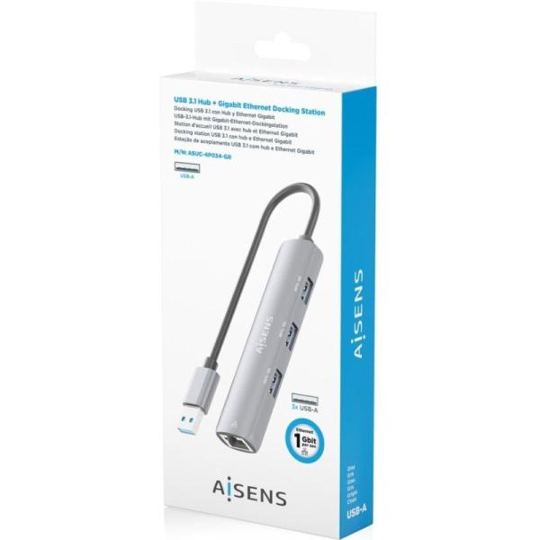 Hub USB Aisens ASUC-4P034-GR/ 3xUSB/ 1xRJ45/ Gris