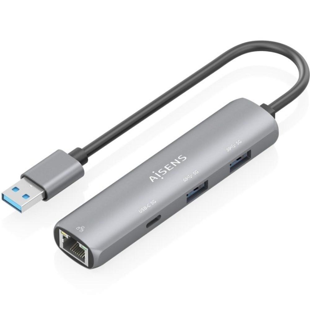 Hub USB Aisens ASUC-4P035-GR/ 1xUSB Tipo-C/ 2xUSB/ 1xRJ45/ Gris