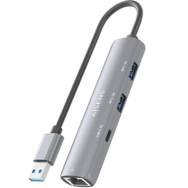 Hub USB Aisens ASUC-4P035-GR/ 1xUSB Tipo-C/ 2xUSB/ 1xRJ45/ Gris
