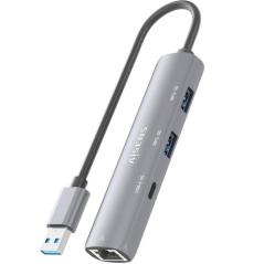 Hub USB Aisens ASUC-4P035-GR/ 1xUSB Tipo-C/ 2xUSB/ 1xRJ45/ Gris