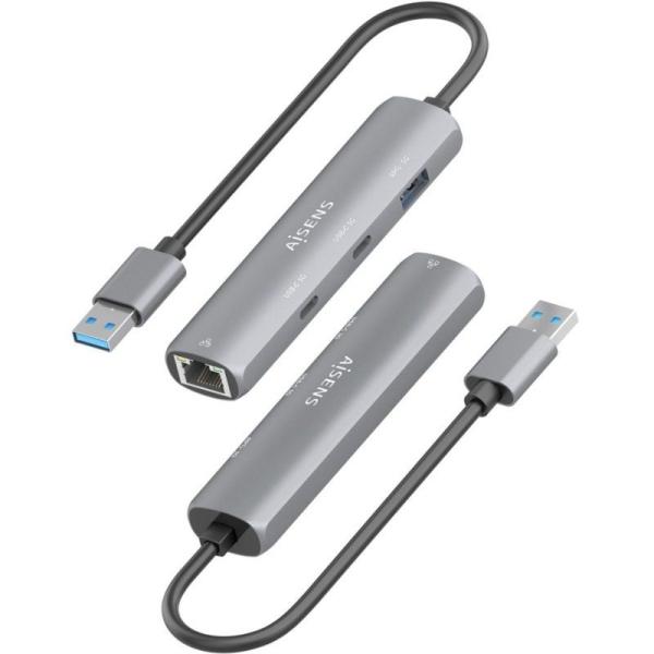Hub USB Aisens ASUC-4P036-GR/ 2xUSB Tipo-C/ 1xUSB/ 1xRJ45/ Gris
