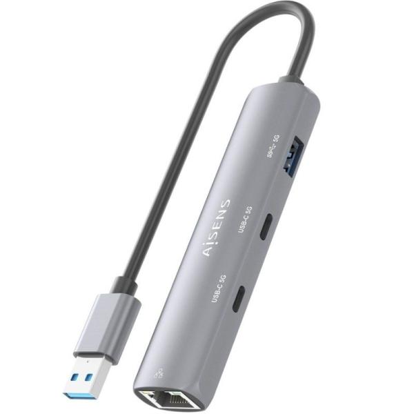 Hub USB Aisens ASUC-4P036-GR/ 2xUSB Tipo-C/ 1xUSB/ 1xRJ45/ Gris