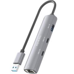 Hub USB Aisens ASUC-4P036-GR/ 2xUSB Tipo-C/ 1xUSB/ 1xRJ45/ Gris