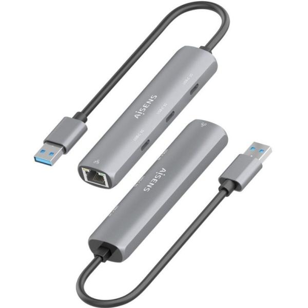 Hub USB Aisens ASUC-4P037-GR/ 3xUSB Tipo-C/ 1xRJ45/ Gris