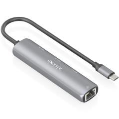 Hub USB Tipo-C Aisens ASUC-4P038-GR/ 3xUSB/ 1xRJ45/ Gris