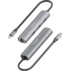 Hub USB Tipo-C Aisens ASUC-4P038-GR/ 3xUSB/ 1xRJ45/ Gris