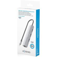 Hub USB Tipo-C Aisens ASUC-4P038-GR/ 3xUSB/ 1xRJ45/ Gris