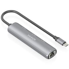 Hub USB Tipo-C Aisens ASUC-4P041-GR/ 3xUSB Tipo-C/ 1xRJ45/ Gris