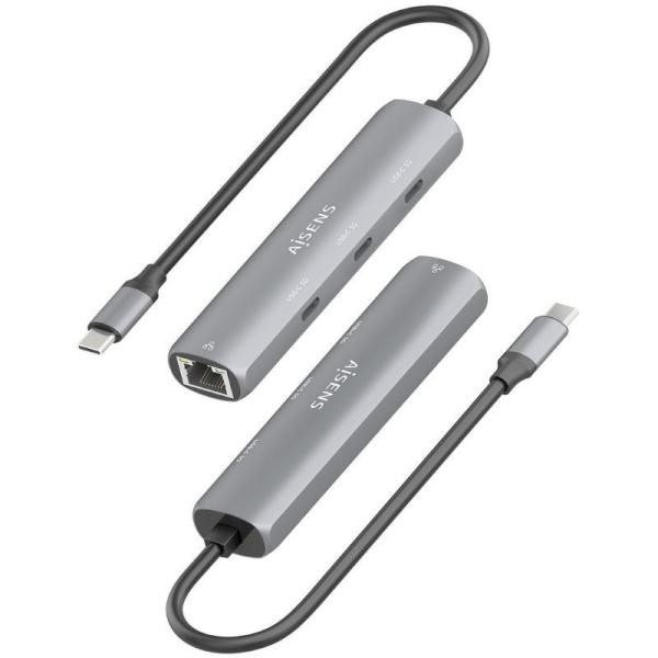 Hub USB Tipo-C Aisens ASUC-4P041-GR/ 3xUSB Tipo-C/ 1xRJ45/ Gris