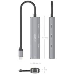 Hub USB Tipo-C Aisens ASUC-4P041-GR/ 3xUSB Tipo-C/ 1xRJ45/ Gris