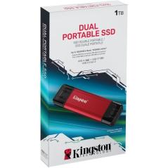 Disco Externo SSD Kingston Dual Portable SSD 1TB/ USB Tipo-C y USB 3.2/ Rojo