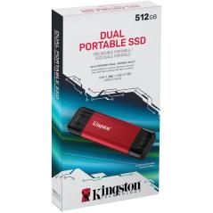 Disco Externo SSD Kingston Dual Portable SSD 512GB/ USB Tipo-C y USB 3.2/ Rojo