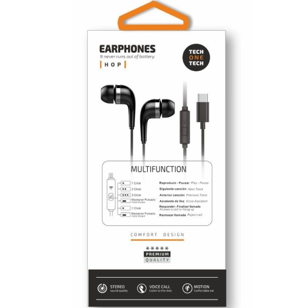 Auriculares Intrauditivos Tech One Tech earTECH TEC1305/ con Micrófono/ USB Tipo-C/ Negros