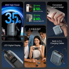 Powerbank 10000mAh Vention FHFN0/ 35W/ Gris/ Incluye Cable USB TIpo-C y Lightning