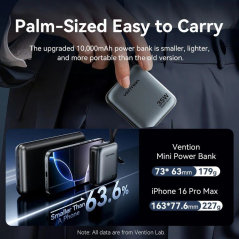 Powerbank 10000mAh Vention FHFN0/ 35W/ Gris/ Incluye Cable USB TIpo-C y Lightning