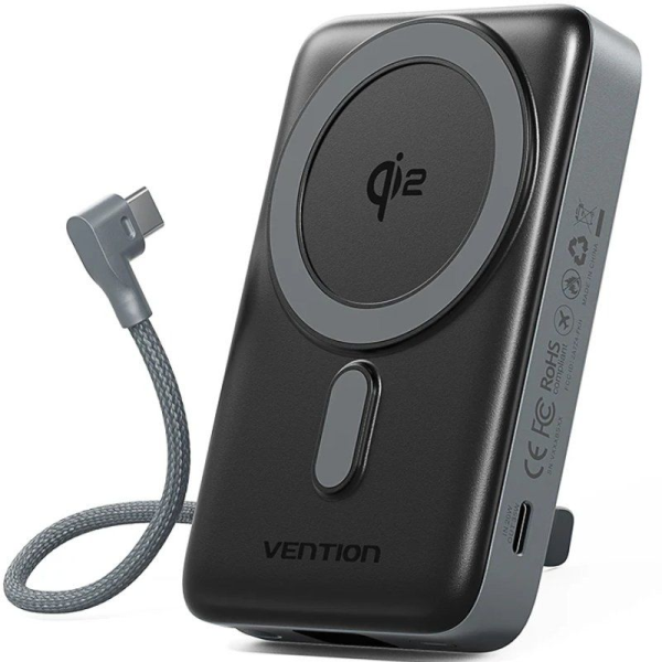 Powerbank 10000mAh Vention FKHH0/ 35W/ Wireless/ Gris/ Incluye Cable USB TIpo-C