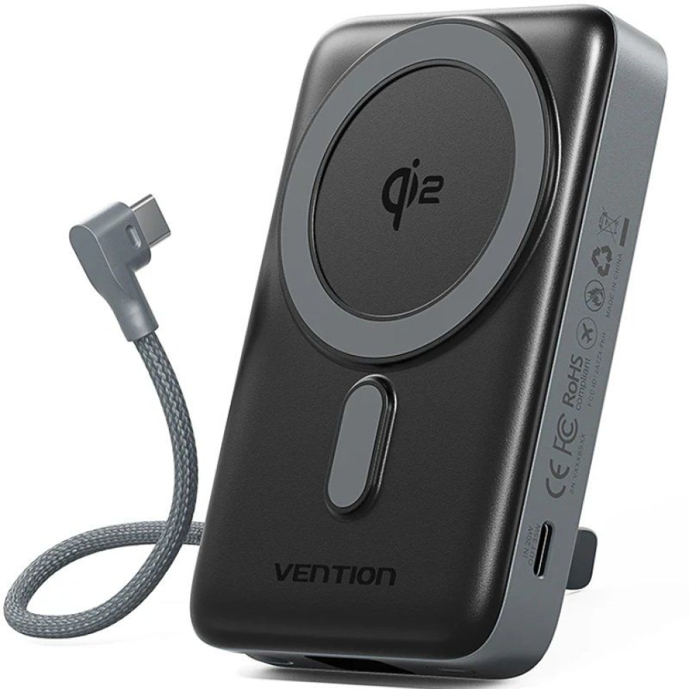 Powerbank 10000mAh Vention FKHH0/ 35W/ Wireless/ Gris/ Incluye Cable USB TIpo-C