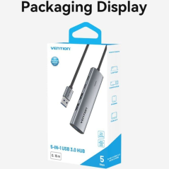 Hub USB 3.0 Vention TGXHB/ 1xUSB Tipo-C/ 3xUSB/ 1xUSB Tipo-C PD/ Gris