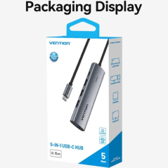 Hub USB Tipo-C 3.0 Vention TGZHB/ 3xUSB/ 1xUSB Tipo-C PD/ Gris