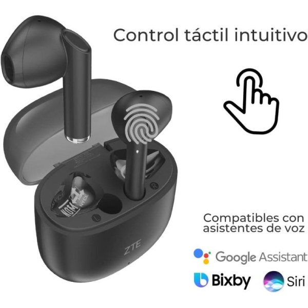 Auriculares Bluetooth ZTE Buds 2 con estuche de carga/ Autonomía 5h/ Negros