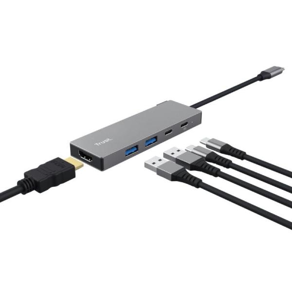 Docking USB Tipo-C Trust Dalyx/ 2xUSB/ 1xHDMI 4K/ 2xUSB Tipo-C/ Gris