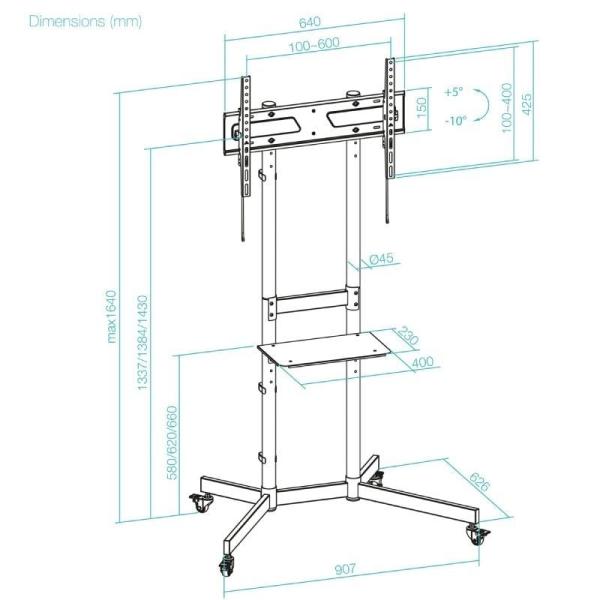 Soporte de Suelo Inclinable con Ruedas TooQ KEFRÉN FS1150M-B para TV de 37-70'/ hasta 70kg