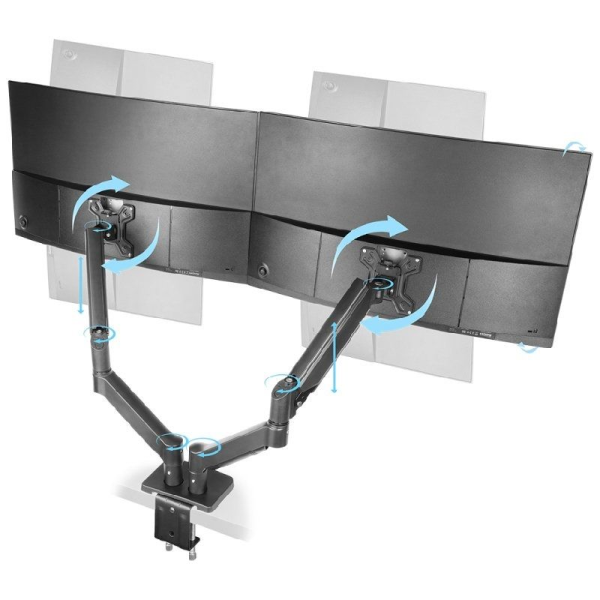 Soporte de Mesa para 2 Monitores Mars Gaming MARM-PRO2/ Giratorio/ Inclinable/ Rotatorio/ hasta 10kg