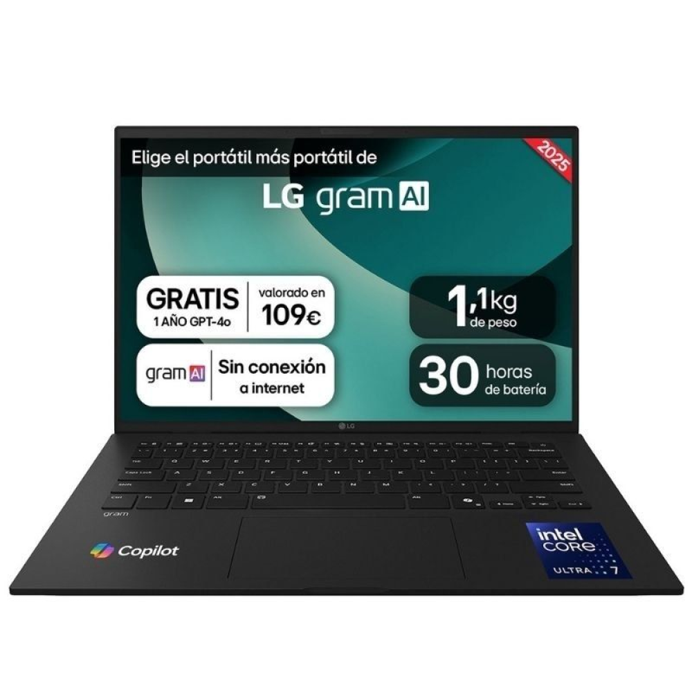 Portátil LG Gram 14ZD90T-G AX88B Intel Core Ultra 7-255H/ 32GB/ 1TB SSD/ 14'/ Sin Sistema Operativo