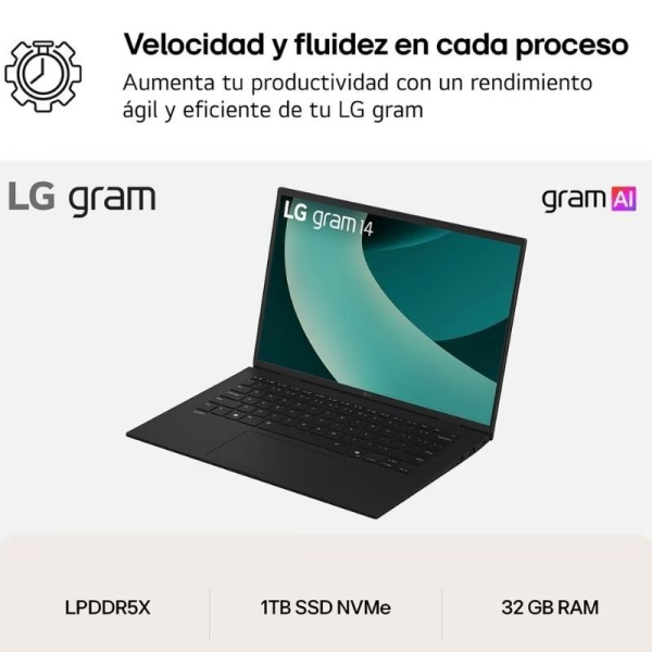 Portátil LG Gram 14ZD90T-G AX88B Intel Core Ultra 7-255H/ 32GB/ 1TB SSD/ 14'/ Sin Sistema Operativo