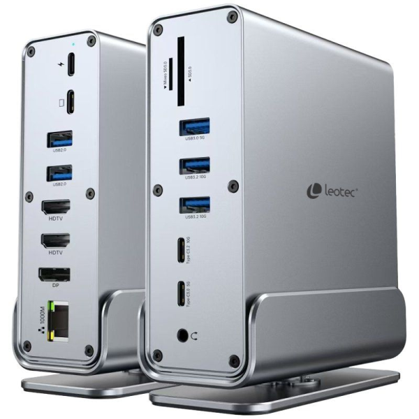 Docking USB Tipo-C Leotec LEDS06/ 5xUSB/ 2xUSB Tipo-C/ 1xUSB Tipo-C PD/ 1xDisplayPort/ 2xHDMI 4K/ 1xRJ45/ 1xJack 3.5/ 1xLector d
