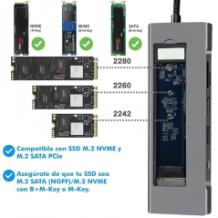 Docking USB Tipo-C Leotec LEDS07/ Ranura SSD M.2/ 2xUSB/ 1xUSB Tipo-C/ 1xHDMI 4K/ 1xLector Tarjetas SD y MicroSD/ 1xUSB Tipo-C P