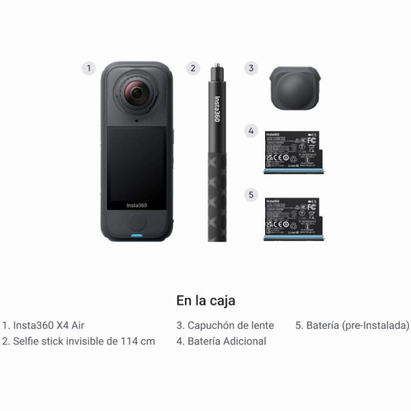 Cámara Digital Deportiva Insta360 X4 Air Pack Principiante/ 8K/ Ángulo de visión 360º/ Negra
