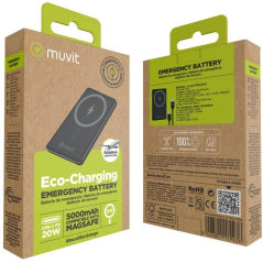 Powerbank 5000mAh Muvit For Change MCCHP0009/ 20W/ Wireless/ Negra/ Incluye Cable USB Tipo-C