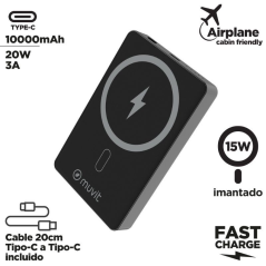 Powerbank 10000mAh Muvit For Change MCCHP0010/ 20W/ Wireless/ Negra/ Incluye Cable USB Tipo-C