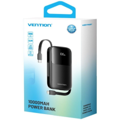 Powerbank 10000mAh Vention I11BA/ 22.5W/ Negra/ Incluye Cable USB Tipo-C y Lightning