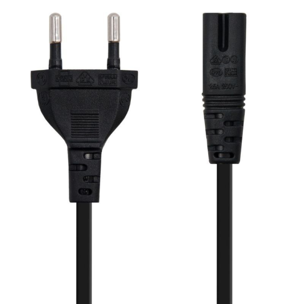 Cable Alimentación Forma 8 Nanocable 10.22.0402-L200/ CEE7/16 Macho - C7 Hembra/ 2m/ Negro